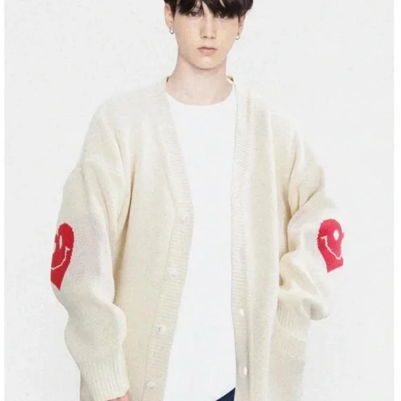 Graver of Anaheim Unisex Elbow Heart Smile Cardigan Sweater - Picture 1 of 6